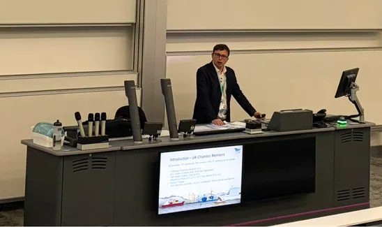 Francesco Sandrelli speaking at the UK National Clean Maritime Research Hub's annual assembly, held in Durham on 24 and 25 June