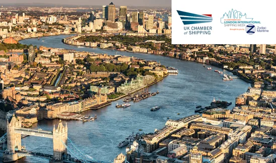 London and the river thames with logos