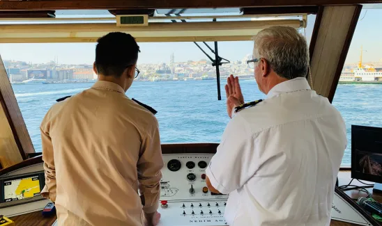 Seafarer in training on the deck of a ship